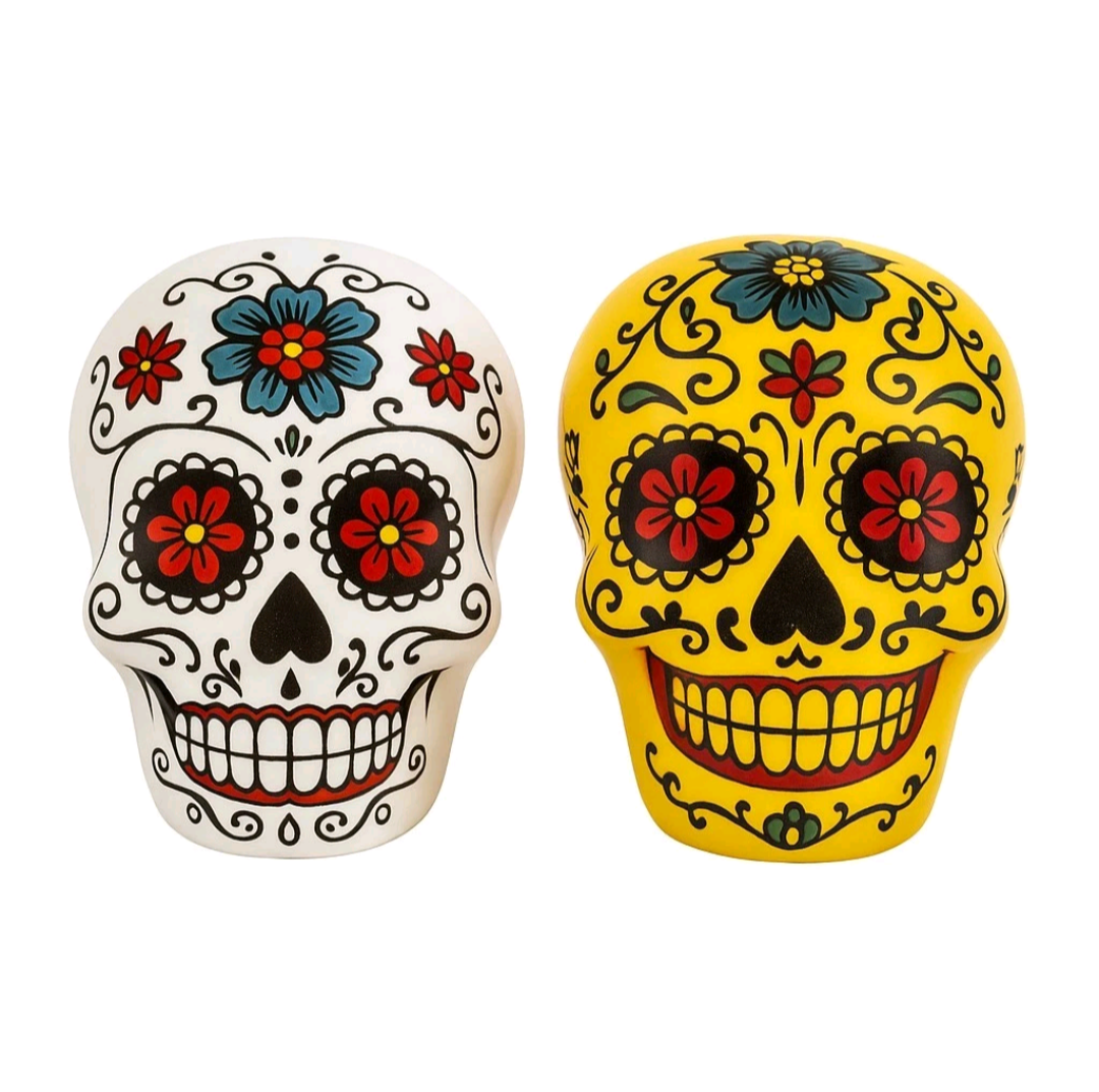 Day Of the Dead Sugar skull & salt pepper shakers - Colorful Ceramic set